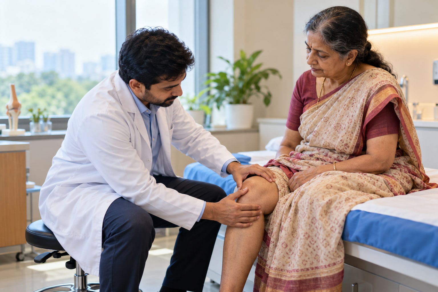 Representative image: an orthopaedic doctor examines a patient's knee.