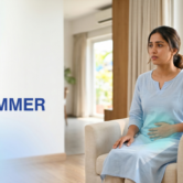 Woman experiencing urinary discomfort and UTI symptoms during summer.